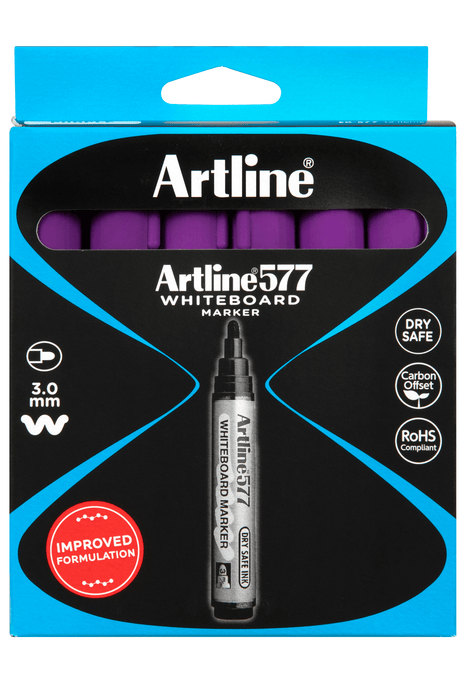 Artline 577 Whiteboard Marker 3mm Bullet Nib Purple x 12's pack AO157706
