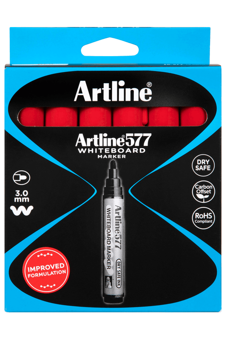 Artline 577 Whiteboard Marker 3mm Bullet Nib Red x 12's pack AO157702