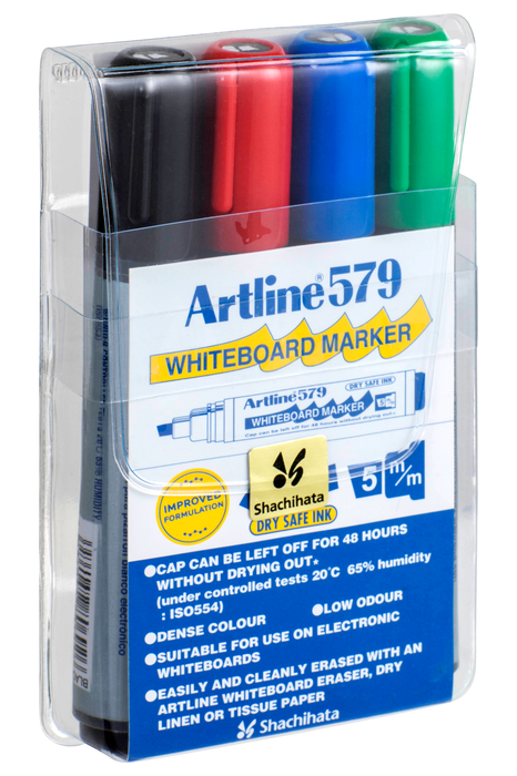Artline 579 Whiteboard Marker 5mm Chisel Nib 4's pack AO157944