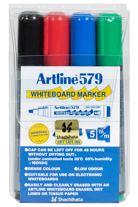 Artline 579 Whiteboard Marker 5mm Chisel Nib 4's pack AO157944