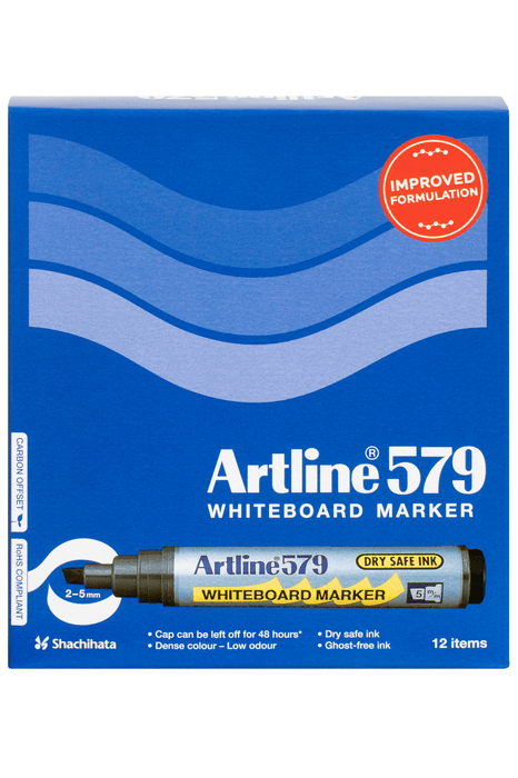 Artline 579 Whiteboard Marker 5mm Chisel Nib Black x 12's pack AO157901