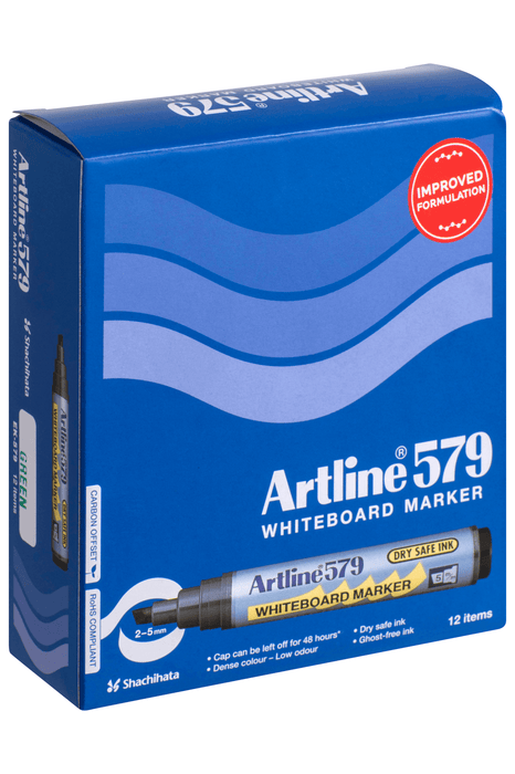 Artline 579 Whiteboard Marker 5mm Chisel Nib Green x 12's pack AO157904