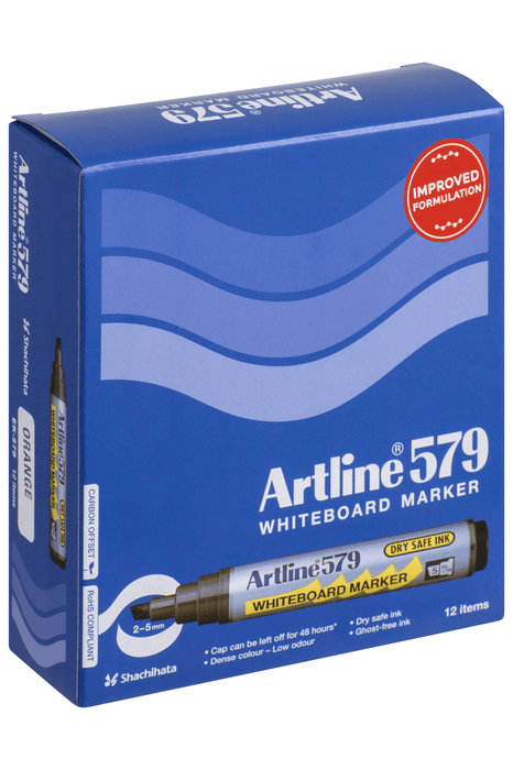 Artline 579 Whiteboard Marker 5mm Chisel Nib Orange x 12's pack AO157905