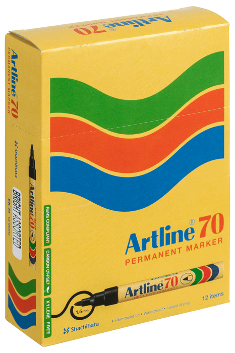 Artline 70 Bright Colours Permanent Marker Bullet Tip Assorted Colours x 12's Pack AO107044