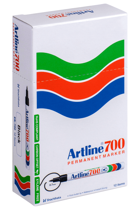 Artline 700 Permanent Marker Fine Tip Black  x 12's pack AO170001