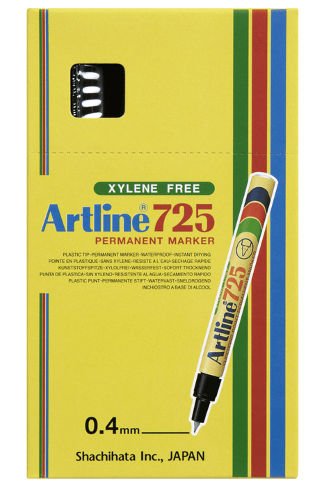 Artline 725 Permanent Marker 0.4mm Nib Black x 12's pack AO172501