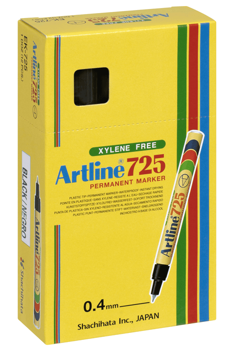 Artline 725 Permanent Marker 0.4mm Nib Black x 12's pack AO172501