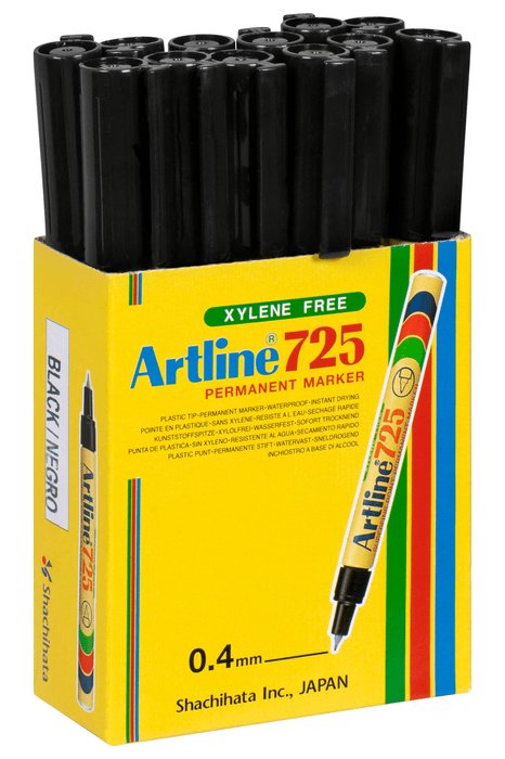 Artline 725 Permanent Marker 0.4mm Nib Black x 12's pack AO172501