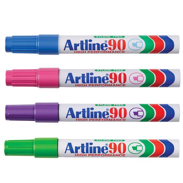 Artline 90 Bright Colours Permanent Marker Chisel Nib 12's Pack AO109044