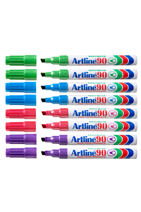 Artline 90 Bright Colours Permanent Marker Chisel Nib 12's Pack AO109044