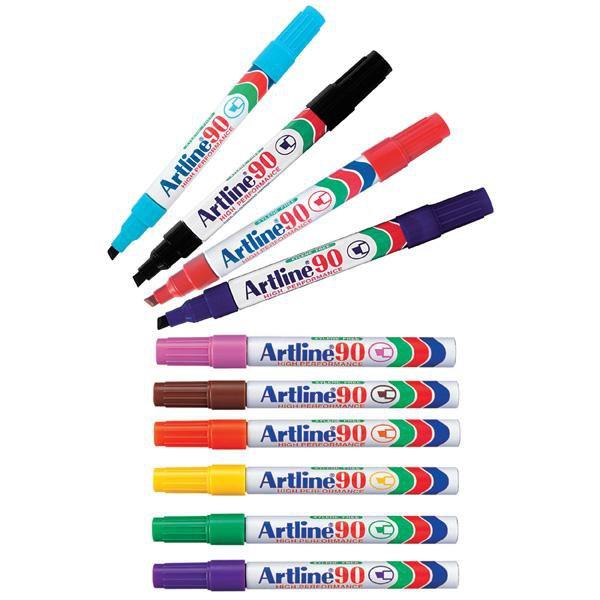 Artline 90 Permanent Marker 5mm Chisel Nib Assorted Colours x 12's pack AO109041