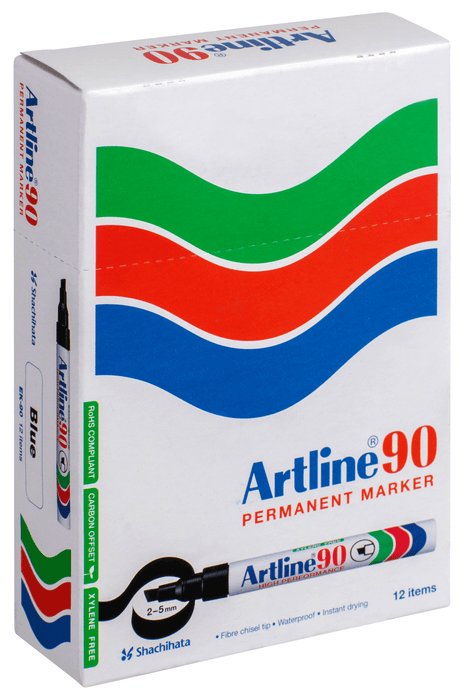 Artline 90 Permanent Marker 5mm Chisel Nib Blue x 12's pack AO109003