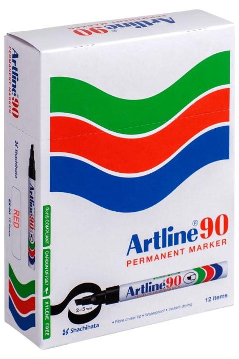 Artline 90 Permanent Marker 5mm Chisel Nib Red x 12's pack AO109002