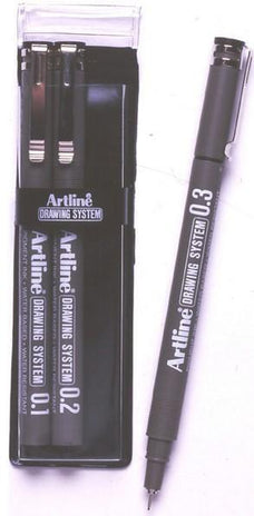 Artline Drawing System Pen 3 Nib Sizes - 1, 2, 3mm Black AO1230431
