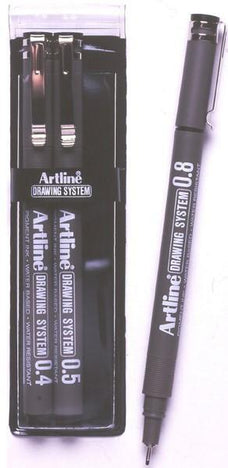 Artline Drawing System Pen 3 Nib Sizes - 4, 5, 8mm Black AO1230432