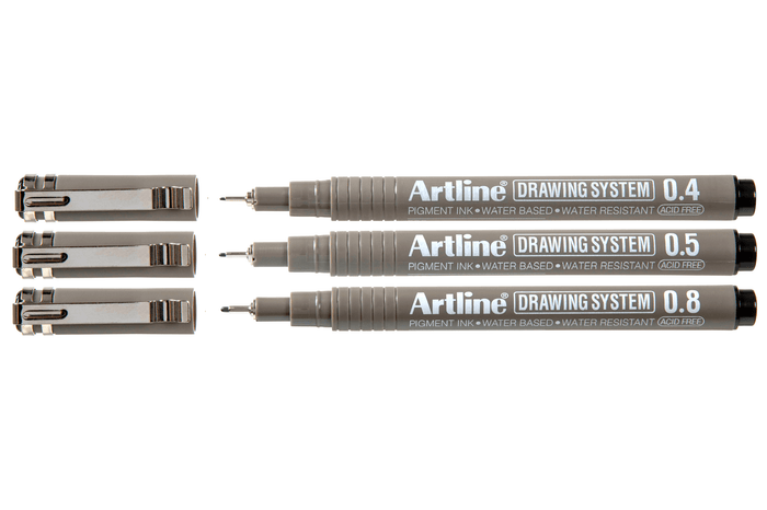 Artline Drawing System Pen 3 Nib Sizes - 4, 5, 8mm Black AO1230432-DO