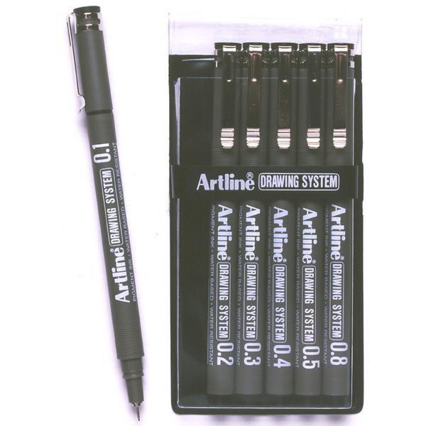 Artline Drawing System Pen 6 Nib Sizes - 1, 2, 3, 4, 5, 8mm Black AO123046