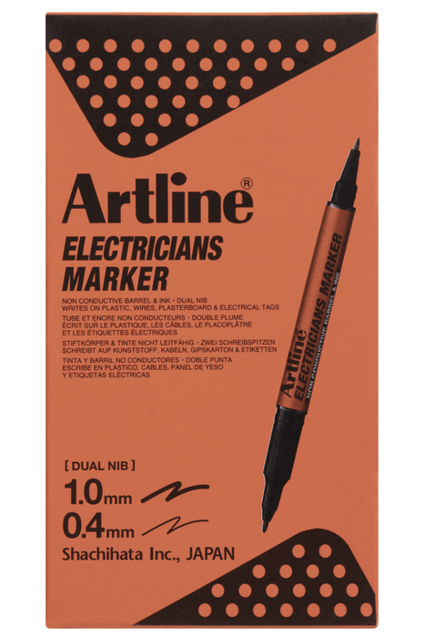 Artline Electricians Permanent Marker Bullet Tip Black x 12's pack AO195301B