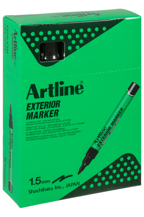Artline Exterior Permanent Marker Bullet Tip Black x 12's pack AO195601B