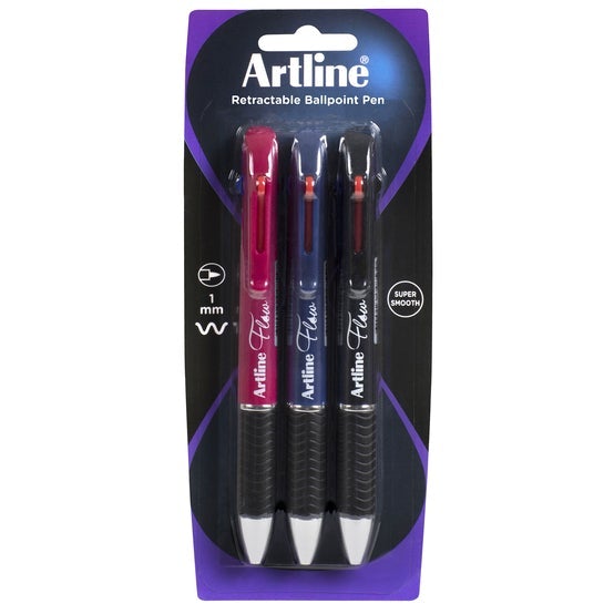 Artline Flow 4 Colour Retractable Ballpoint Pen Assorted Colours Pack of 3 AO198173
