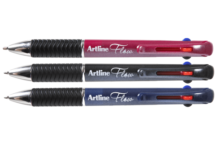 Artline Flow 4 Colour Retractable Ballpoint Pen Assorted Colours Pack of 3 AO198173