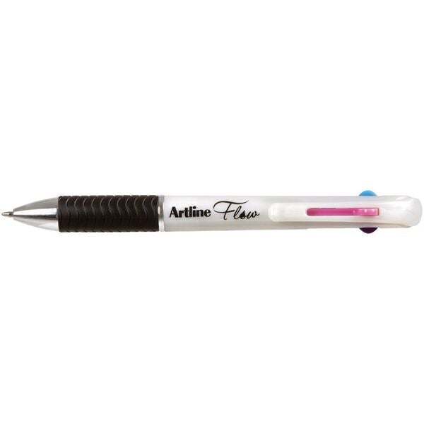 Artline Flow 4 Colour Retractable Ballpoint Pen Pearl White - Pack of 12 AO198106