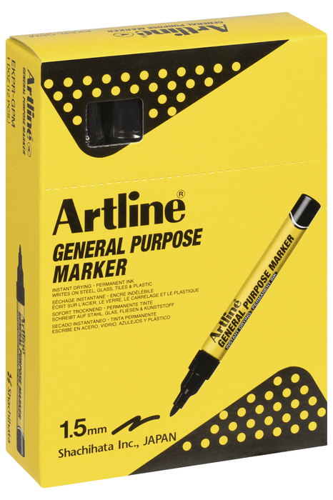Artline General Purpose Permanent Marker Bullet Tip Black x 12's pack AO195101B