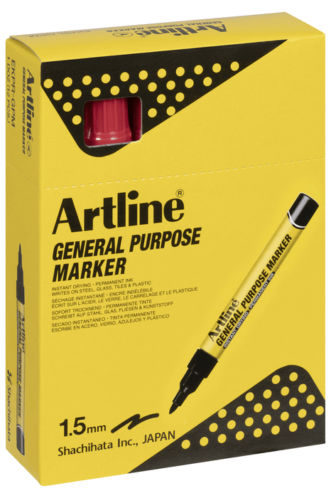 Artline General Purpose Permanent Marker Bullet Tip Red x 12's pack AO195102R