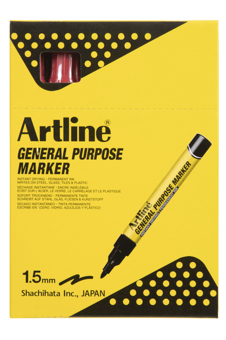 Artline General Purpose Permanent Marker Bullet Tip Red x 12's pack AO195102R