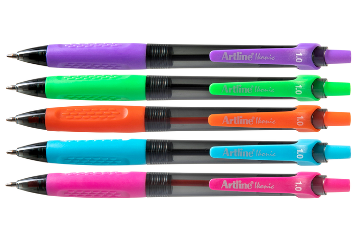 Artline Ikonic Brights Retractable Ballpoint Pen Medium Tip 5's Pack AOIK1840742