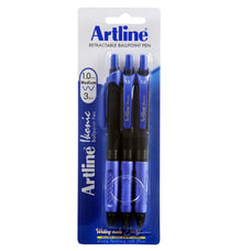 Artline Ikonic Retractable Grip Ballpoint Pen Medium Tip Blue 3's pack AOIK184073