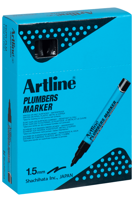 Artline Plumbers Permanent Marker Bullet Tip Black x 12's pack AO195501B