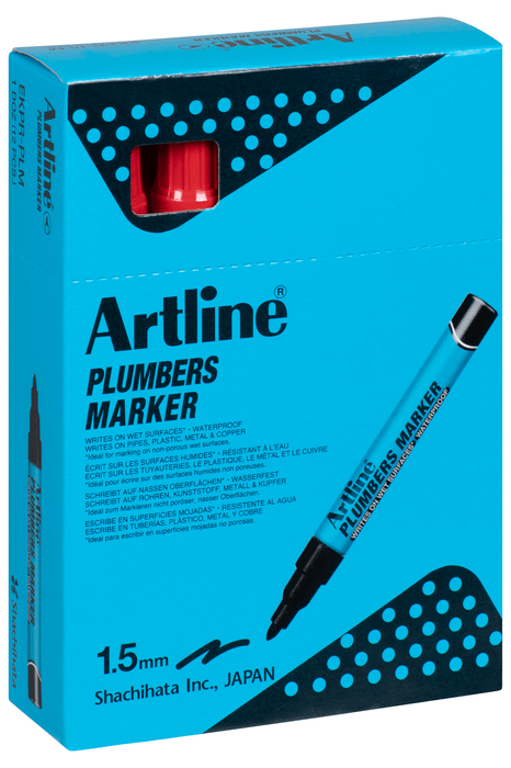 Artline Plumbers Permanent Marker Bullet Tip Red x 12's pack AO195502R