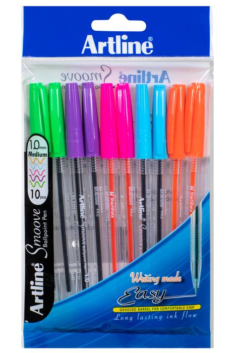 Artline Smoove Ballpoint Pen Stick Medium Brights 10's Pack AOSM18210742