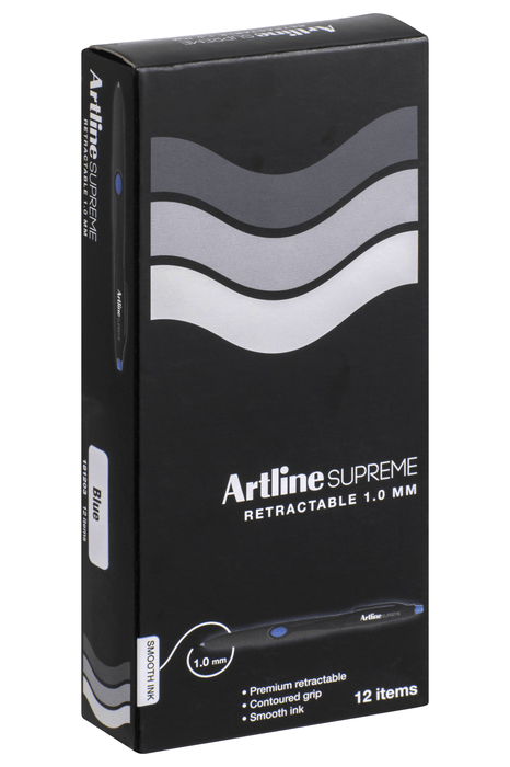 Artline Supreme Antimicrobial Retractable Pen, 1.0mm, Blue, Pack of 12 AO181203