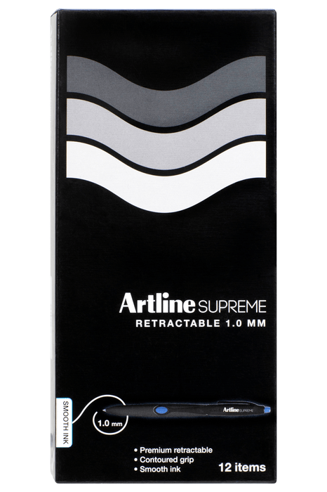 Artline Supreme Antimicrobial Retractable Pen, 1.0mm, Blue, Pack of 12 AO181203