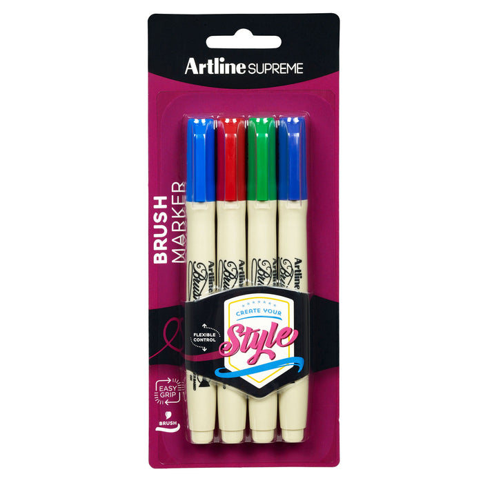 Artline Supreme Brush Markers, Pack of 4, Assorted Colours AO108074