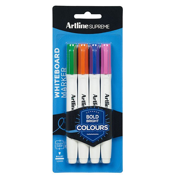 Artline Supreme Whiteboard Marker 1.5mm Bullet Tip Bright Colours 4's Pack AO105175