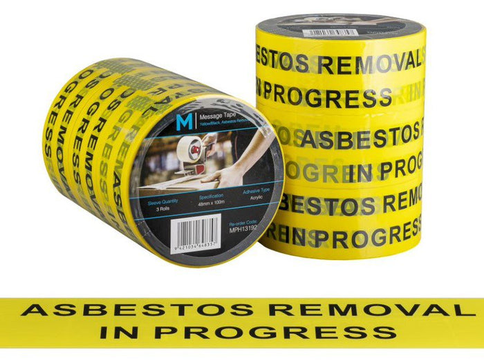 ASBESTOS REMOVAL IN PROGRESS Printed Tape 48mm x 100mt x 36 rolls Carton MPH13192