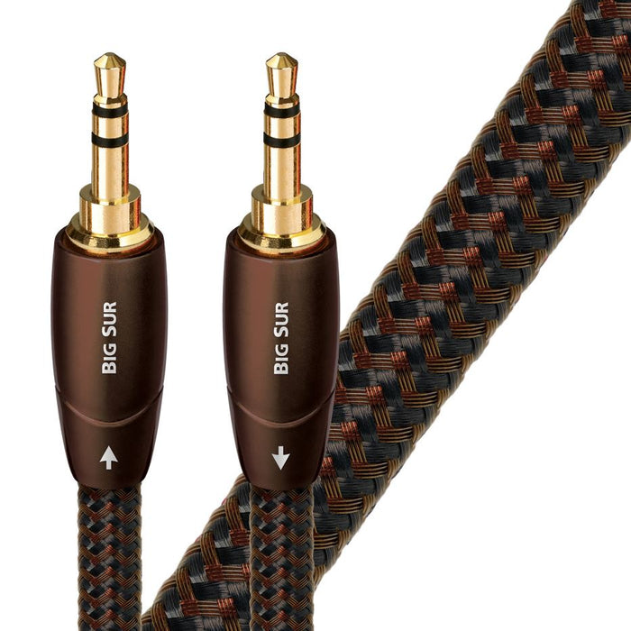 AUDIOQUEST Big Sur 2M 3.5mm M- 3.5mm M. Solid perf surface Copper plus. Gold Plated/cold welded termination. Foamed-Polyethylene dielectric. Metal layer noise dissi pation. Jacket- brown - black braid CDBIGSUR02M