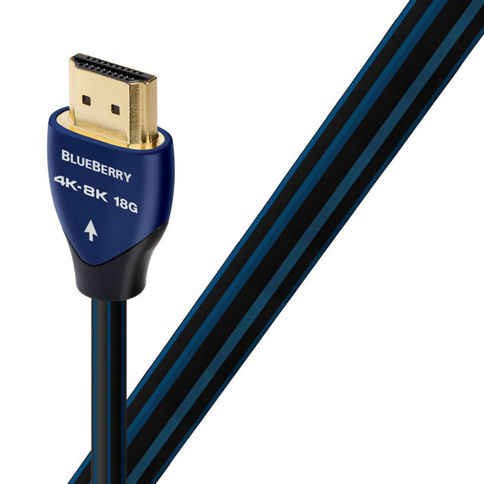 AUDIOQUEST Blueberry 1M HDMI cable. Long grain copper. Resolution - 18Gbps - up to 8K-30 Metal layer noise dissipation. Jacket - black PVC - blue stripes. CDHDM18BLUE100