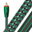 AUDIOQUEST Chicago  3M 2 to 2 RCA . Solid Long Grain Copper (LGC). Double balanced. Hard-cell foam. Double balanced Cold-welded,gold plated termination Jacket - green - black braid CDCHICAGO03