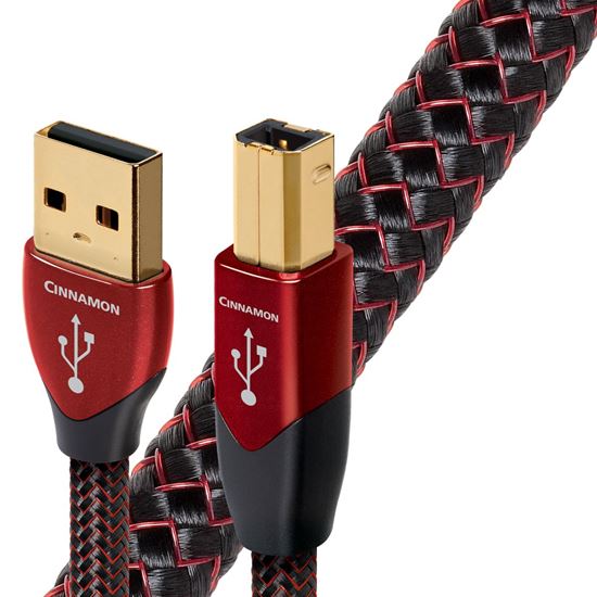 AUDIOQUEST Cinnamon .75M USB A to B 1.25% silver, solid. Hard-cell foam. Jacket - red - black braid. CD65-088-12