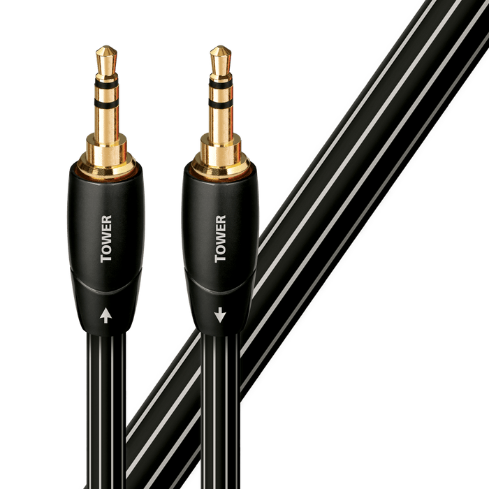 AUDIOQUEST Tower 2M 3.5mm M to 3.5mm M. Solid Long Grain Copper. Gold Plated/cold welded termination Foamed-Polyethylene dielectric Metal layer noise dissipation Jacket - black with white stripes P CDTOWER02M