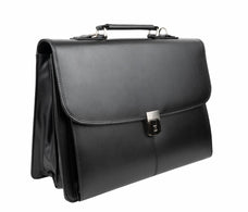 Avenue Leather Briefcase With Flap - Black MAMB110BK