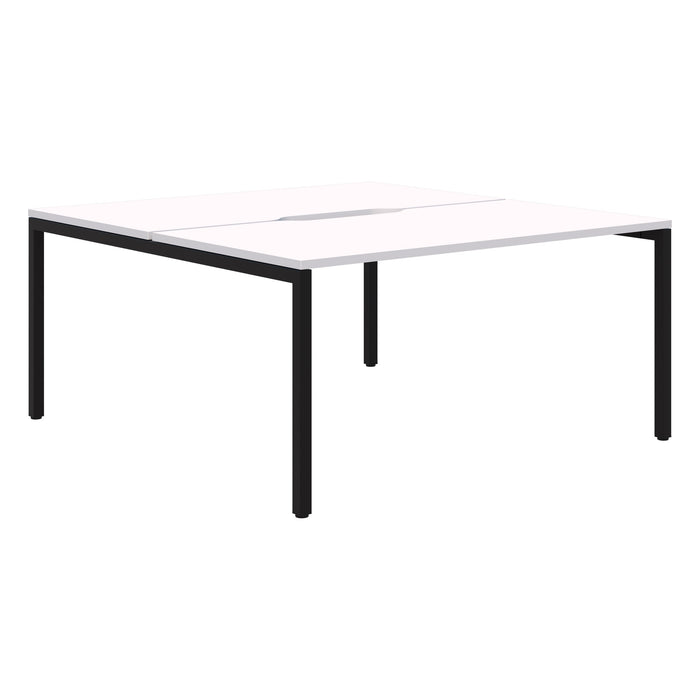 Avero 2 Pod Back to Back Fixed Height Desk, 1500mm x 800mm Snow Velvet/Black AT1091-000029
