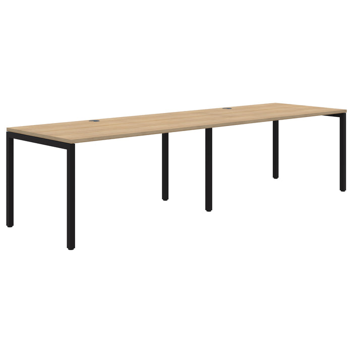 Avero 2 Pod Inline Fixed Height Desk, 1500mm x 800mm Classic Oak/Black AT1091-000039