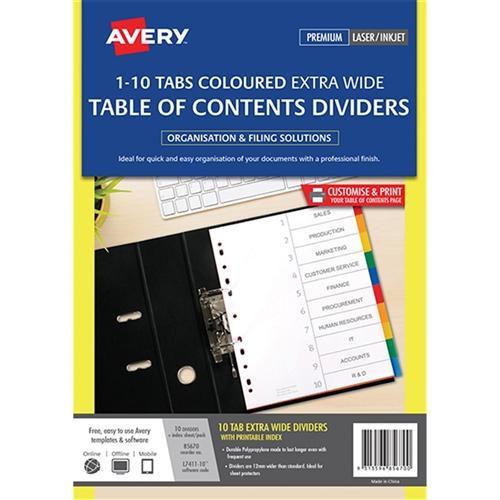 Avery A4 Extra Wide Coloured Indices 10 Tabs CX171411