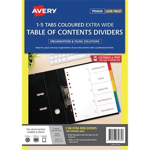 Avery A4 Extra Wide Coloured Indices 5 Tabs CX171410