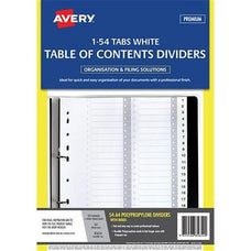 Avery A4 Polyprop Indices Numbered 1 - 54 CX171419